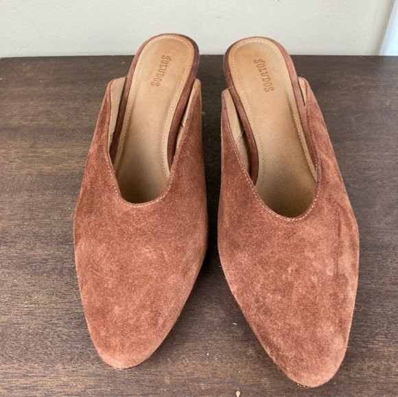Soludos Venetian Suede Pointy Toe Mule Block Heel Backless Slide - Picture 5 of 5